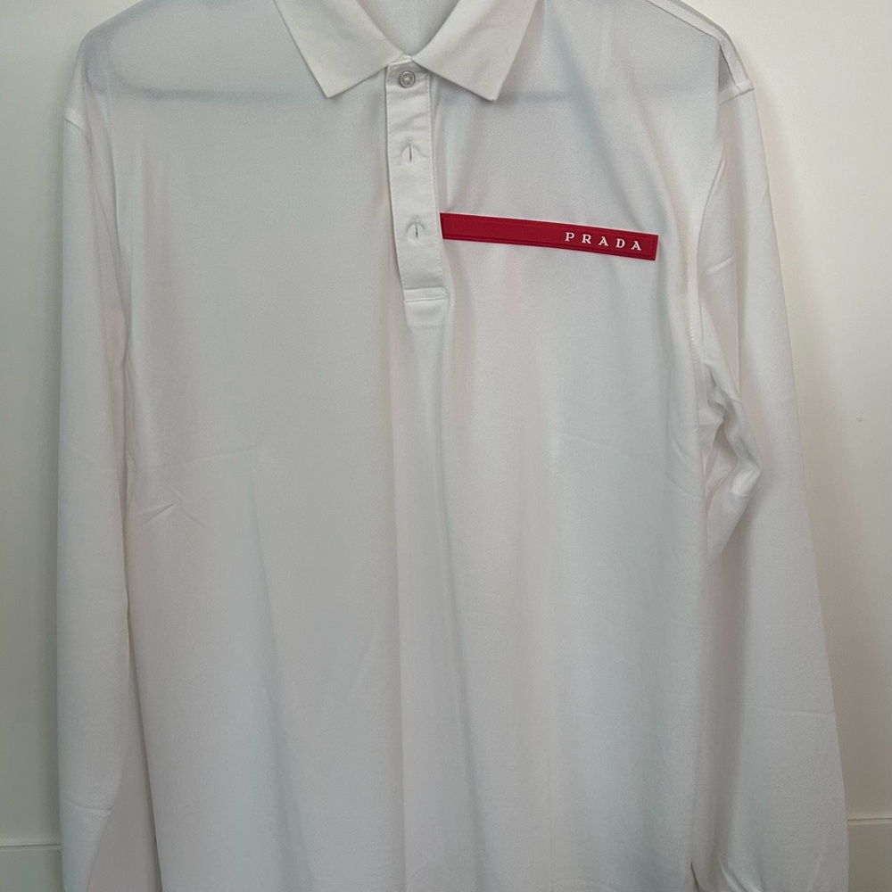 Prada Men's White Polo with Red Accent - Picture 3 of 4